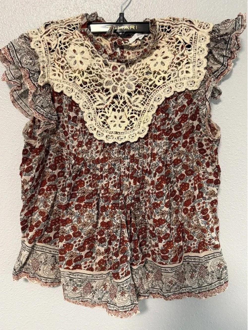 6049  Othilia Floral Crochet Yoke Blouse Size Small
